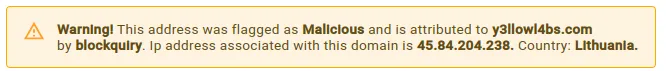 Example of address attribution message on blockquiry web app.
