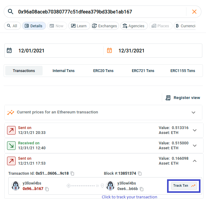 Example of Address Summary view on blockquiry web app.