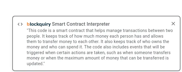 blockquiry Smart Contract Interpreter at work.